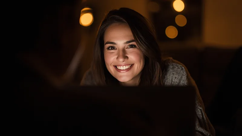 A man smiling, meeting a woman on live video chat on ChatMe